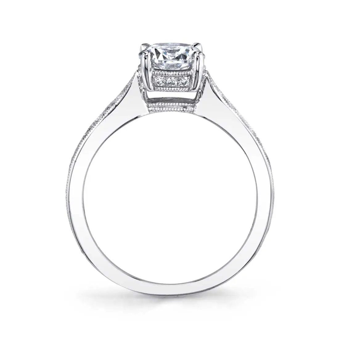 White Gold Round Cut Unique Solitaire Engagement Ring - Venisa - Profile View