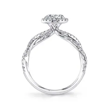 White Gold Round Cut Halo Spiral Engagement Ring - Ava