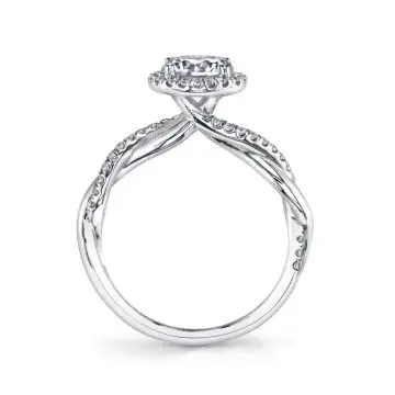 White Gold Cushion Cut Modern Halo Diamond Spiral Engagement Ring - Coralie