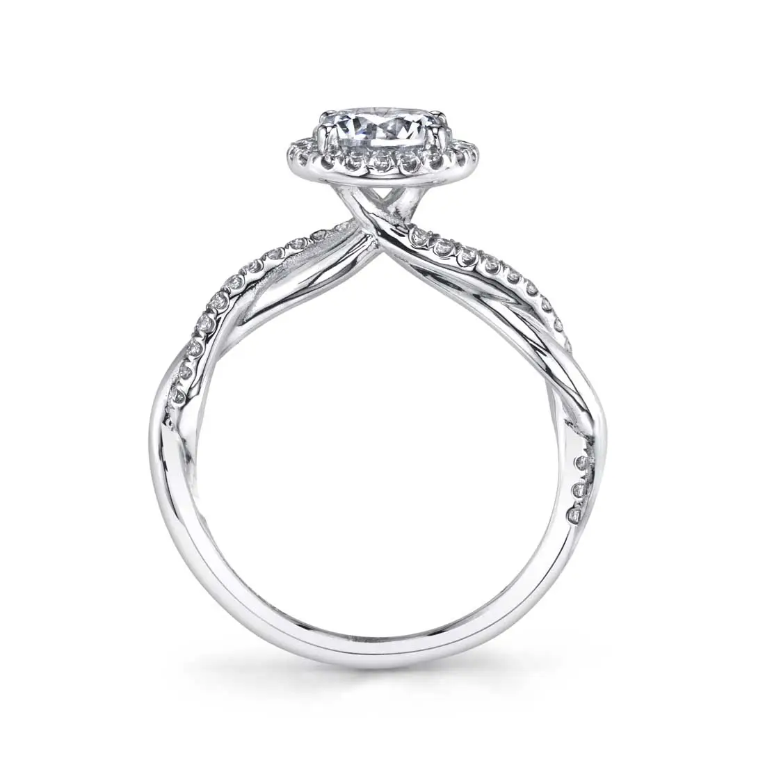 Modern Spiral Engagement Ring with Halo