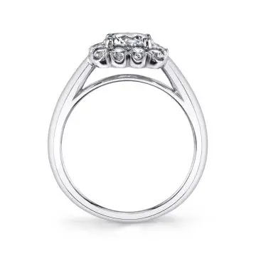 White Gold Round Cut Classic Halo Engagement Ring - Chloe