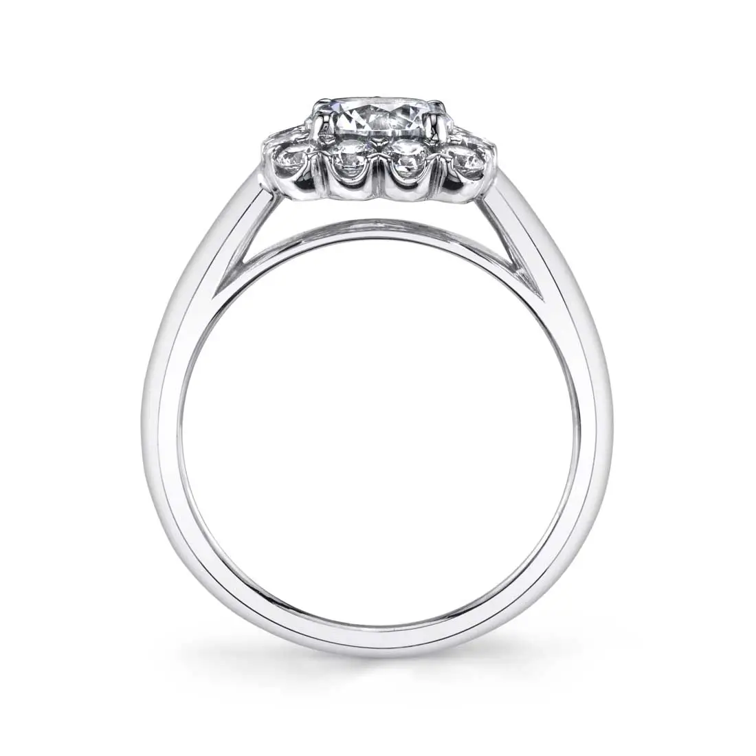 White Gold Round Cut Classic Halo Engagement Ring - Chloe - Profile View
