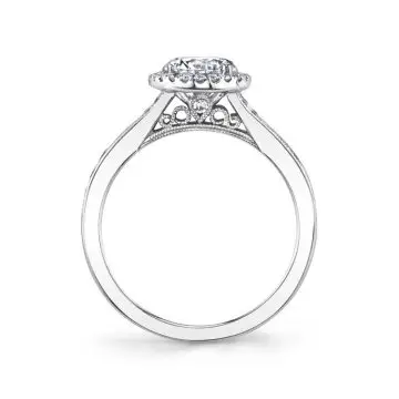 White Gold Round Cut Vintage Halo Engagement Ring - Quinn
