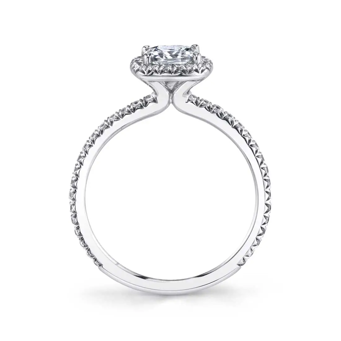 White Gold Round Cut Classic Halo Engagement Ring - Vivian - Profile View