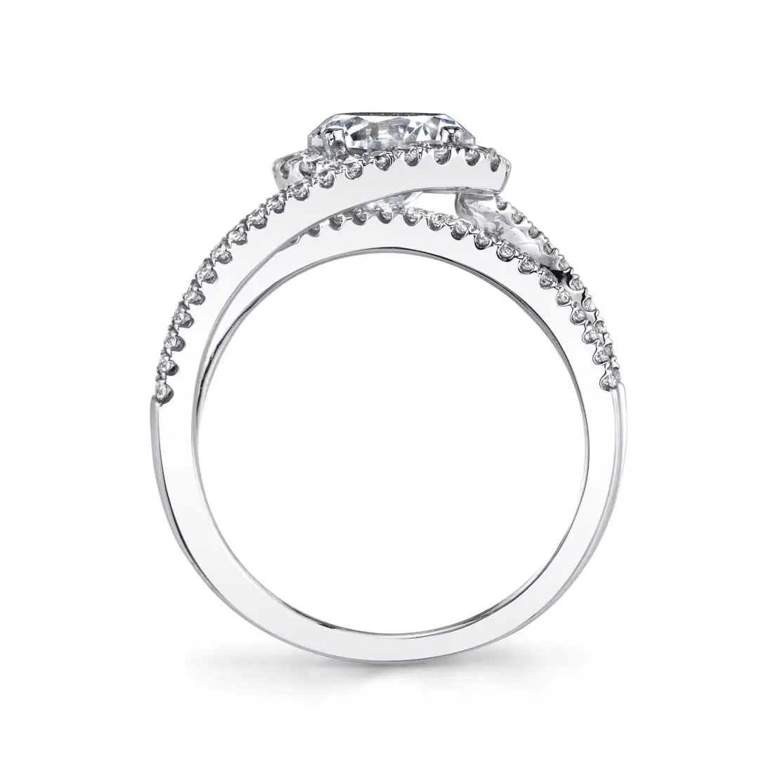 White Gold Round Cut Swirl Split Shank Engagement Ring - Marissa - Profile View