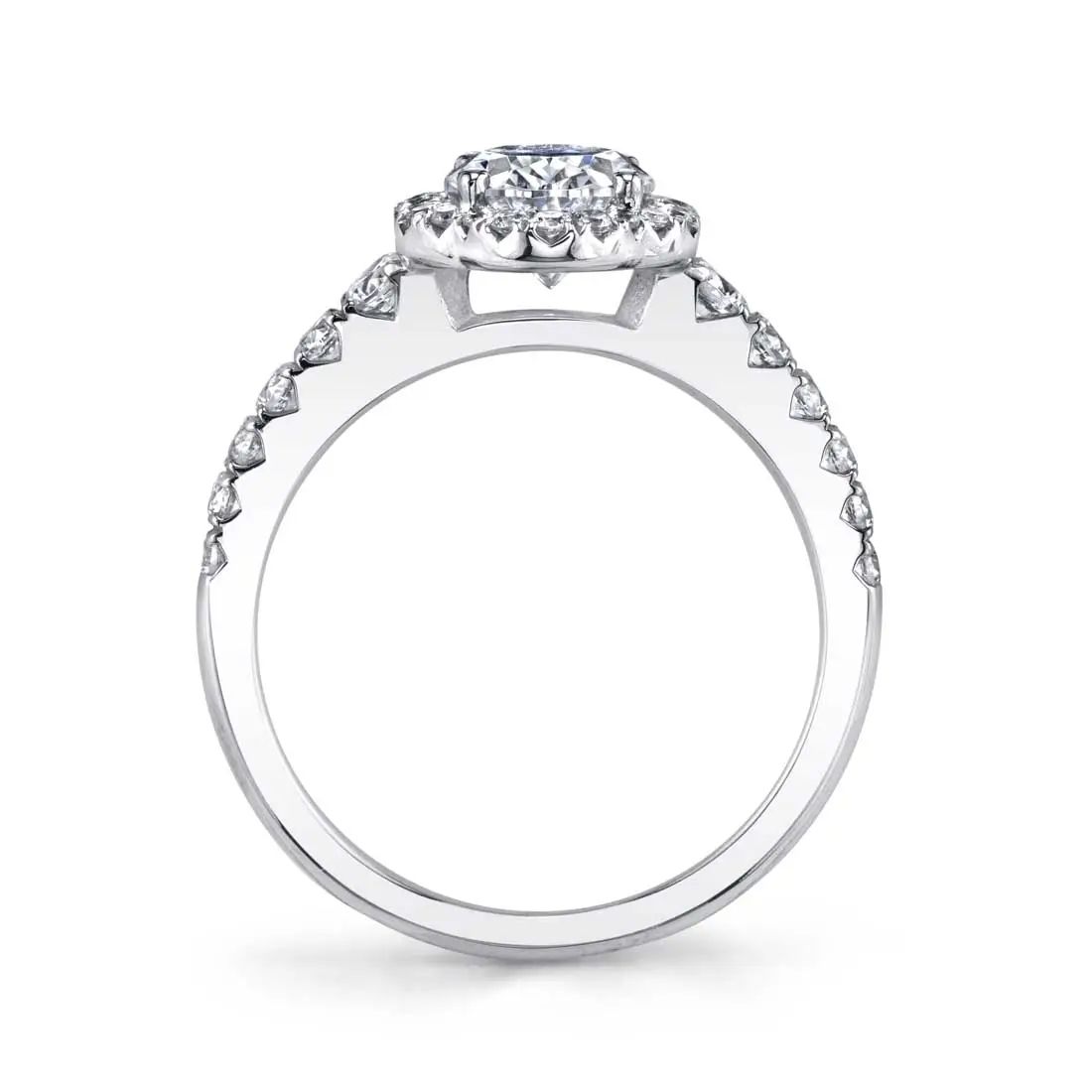 White Gold Oval Cut Engagement Ring with Halo - Penelope - Profile View