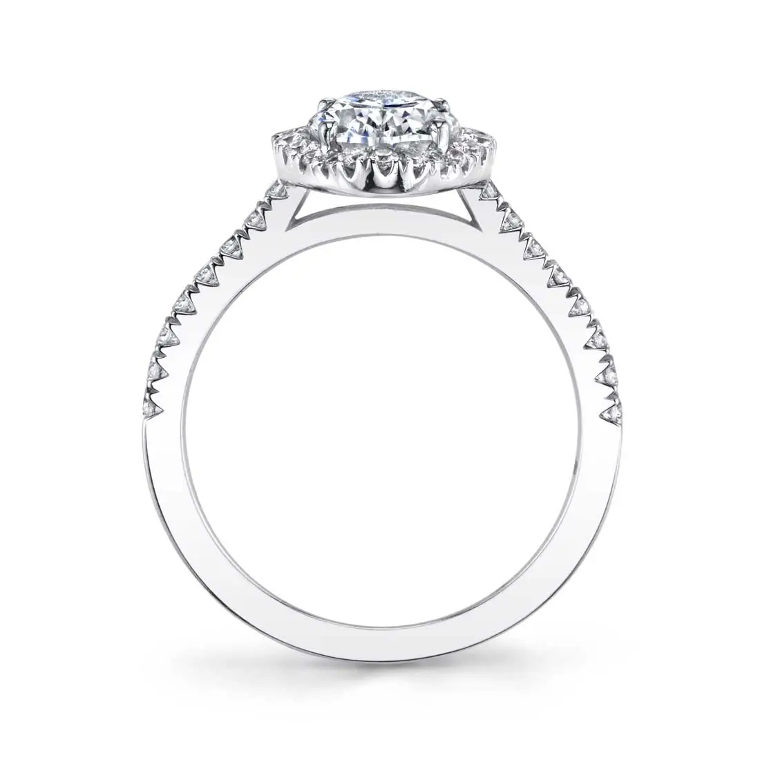 White Gold Oval Cut Engagement Ring with Halo - Aaliyah - Profile View