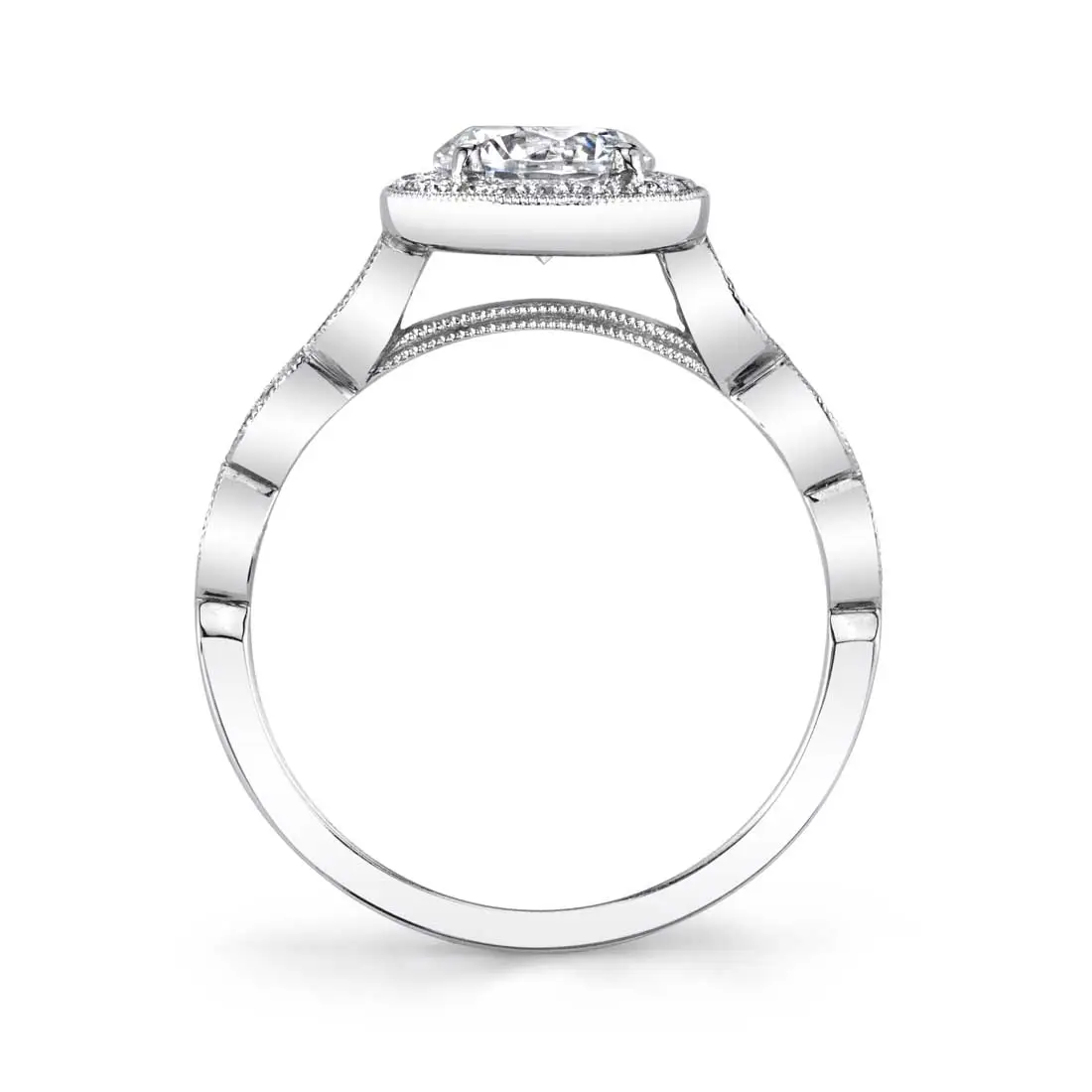 White Gold Round Cut Vintage Stackable Engagement Ring - Jessa - Profile View