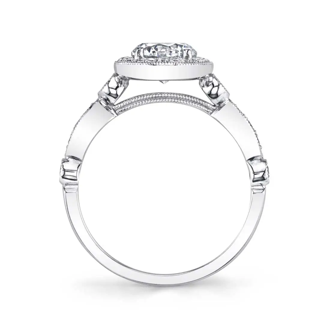 White Gold Round Cut Vintage Stackable Engagement Ring - Taylor - Profile View