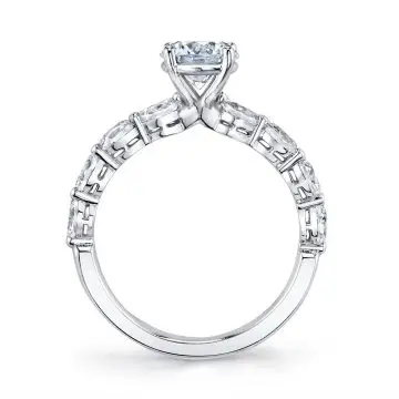 White Gold Round Cut Classic Engagement Ring With Marquise Side Stones - Solange