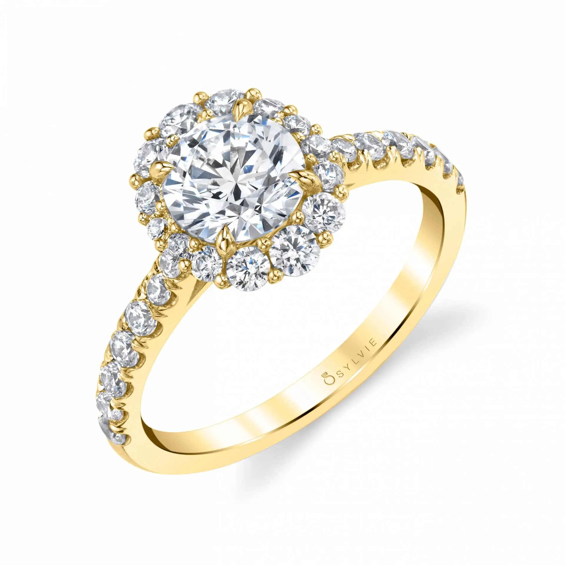 Yellow Gold Halo Engagement Ring 
