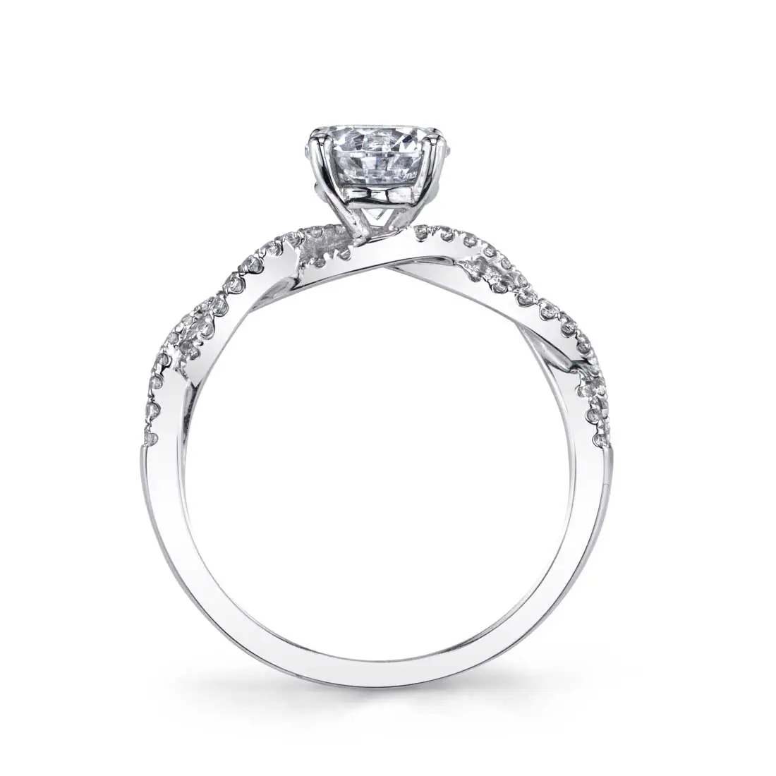 White Gold Round Cut Spiral Engagement Ring - Maeve - Profile View