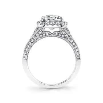 White Gold Round Cut Unique Halo Engagement Ring - Naomi