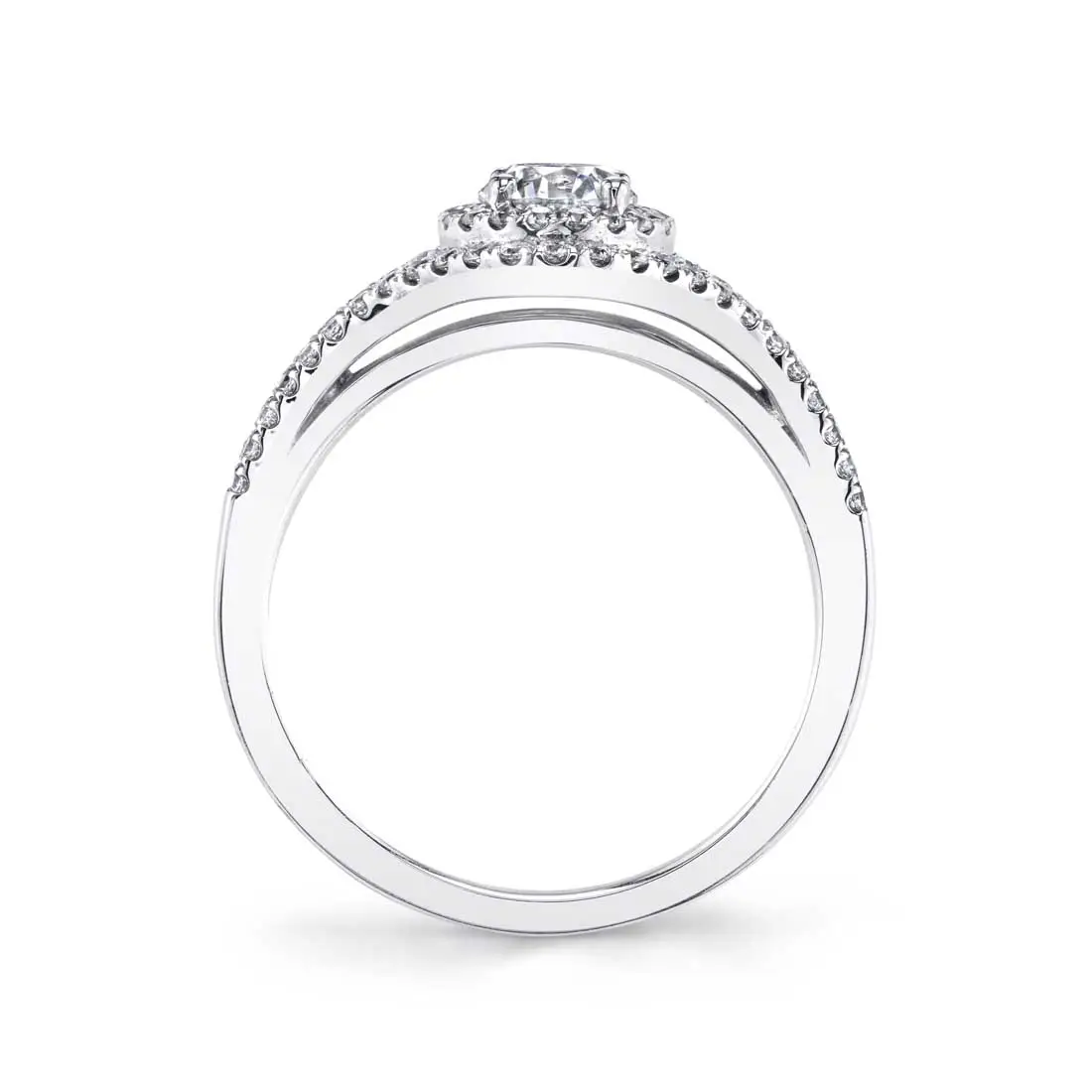 White Gold Oval-Shaped Double Halo Engagement Ring - Poppy - Profile View
