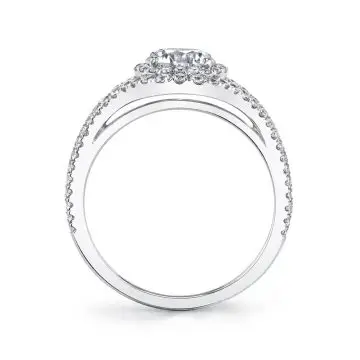 White Gold Round Cut Double Halo Engagement Ring - Poppy