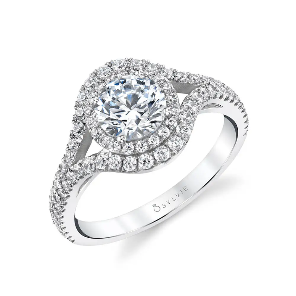 Round Diamond Double Halo Engagement Ring - BAJ-RB1-047-18K-WG