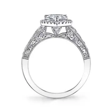 White Gold Pear Shaped Vintage Halo Engagement Ring - Seraphina