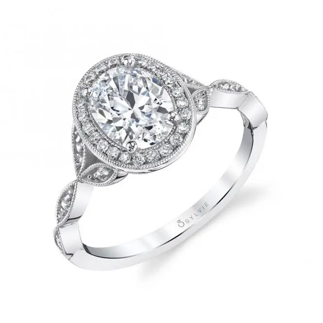 White Gold Oval-Cut Vintage Inspired Halo Engagement Ring