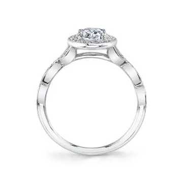 White Gold Round Cut Vintage Inspired Halo Engagement Ring - Georgienne