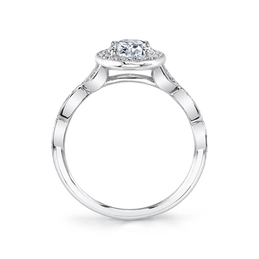 White Gold Oval-Cut Vintage Inspired Halo Engagement Ring - Georgienne