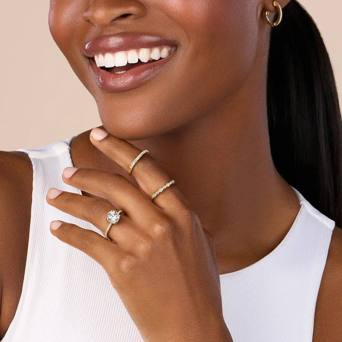 White Gold Round Cut Classic Engagement Ring - Maryam - Lifestyle Image