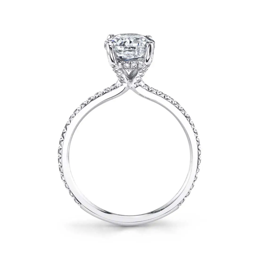 White Gold Round Cut Classic Engagement Ring - Maryam - Lifestyle Image - Profile View