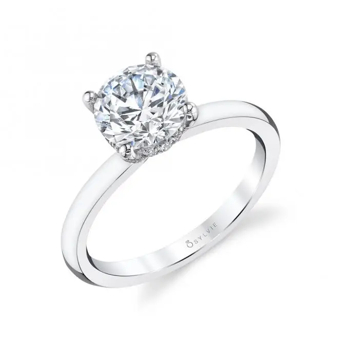 Solitaire hidden halo engagement ring