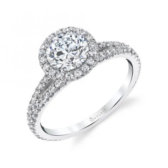 Round Cut White Gold Split Shank Engagement Ring - Genevieve