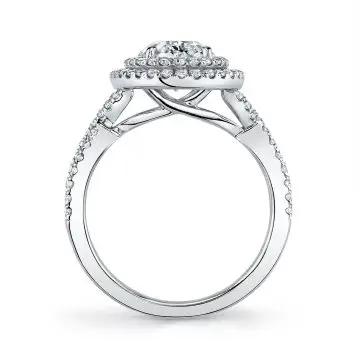 White Gold Pear Shaped Unique Double Halo Engagement Ring - Jocelina