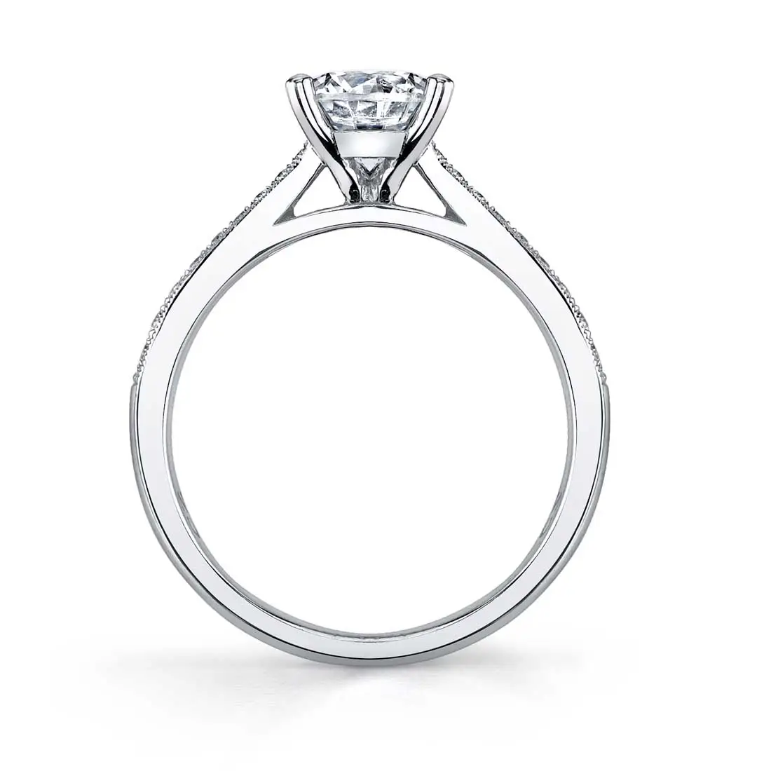 White Gold Round Classic Engagement Ring - Nathalie - Profile View