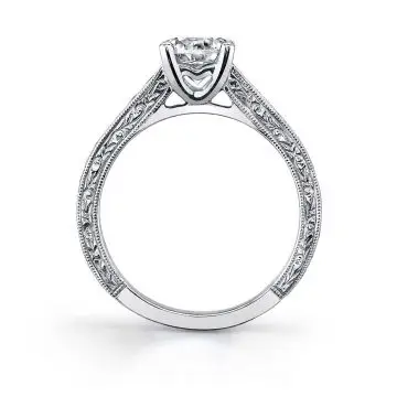 White Gold Round Hand Engraved Engagement Ring - Desirae