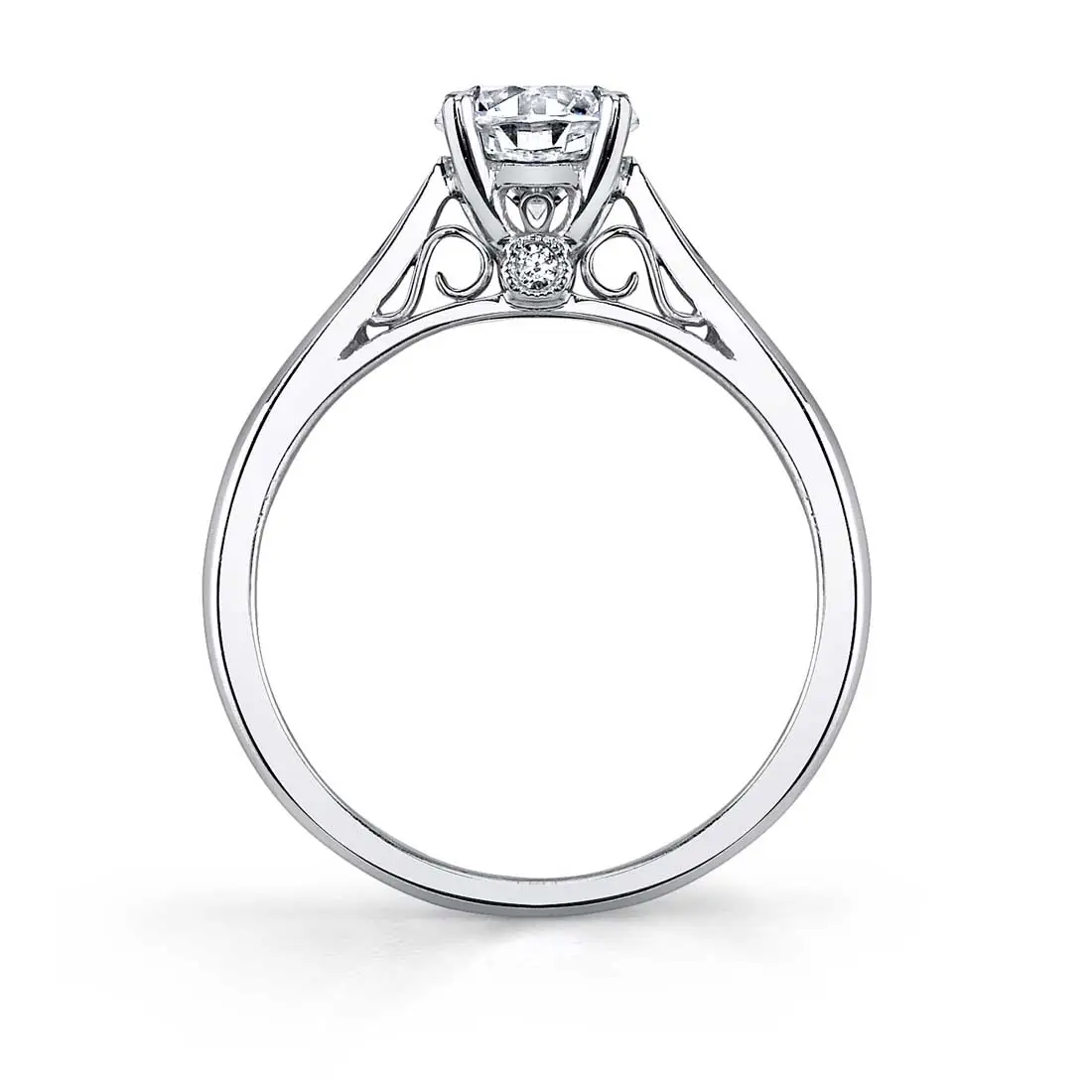 White Gold Round Cut High Polish Solitaire Engagement Ring - Carina - Profile View