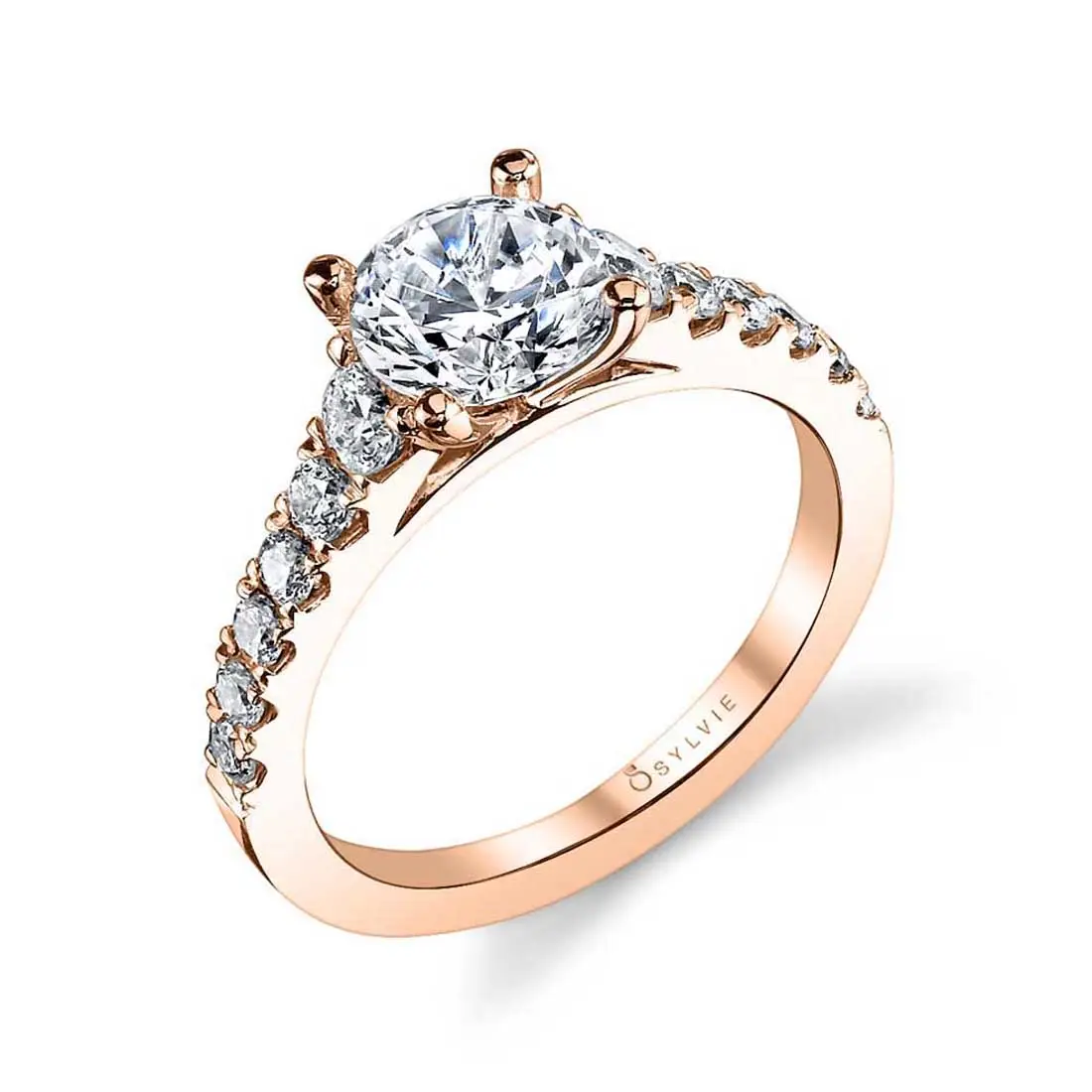 White Gold Round Cut Classic Diamond Engagement Ring - Luna - Profile View