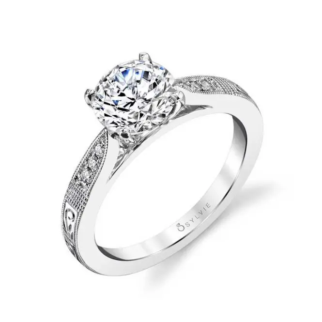 Hand Engraved Solitaire Engagement Ring