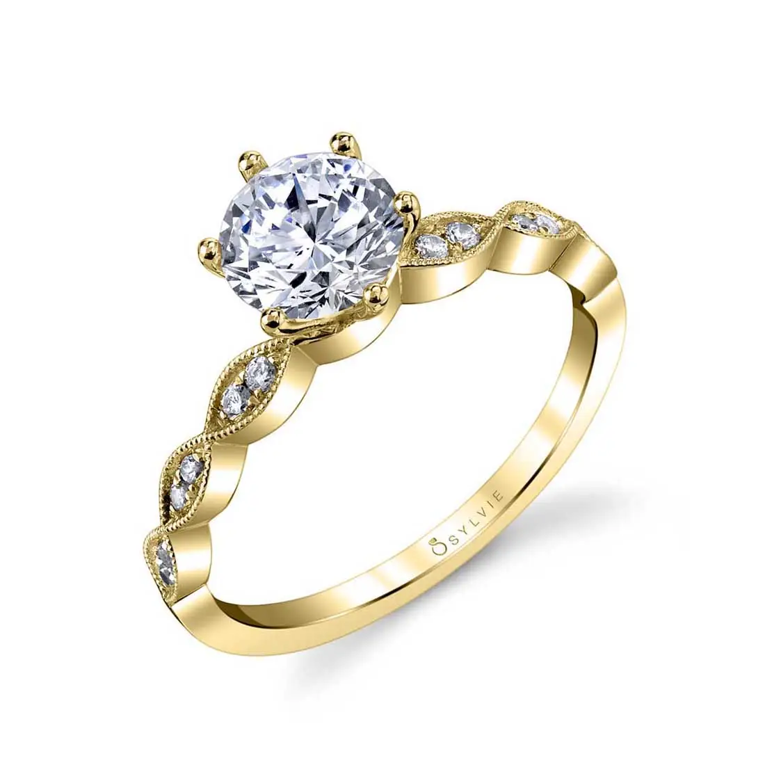 White Gold Round Cut Stackable Engagement Ring - Chanelle