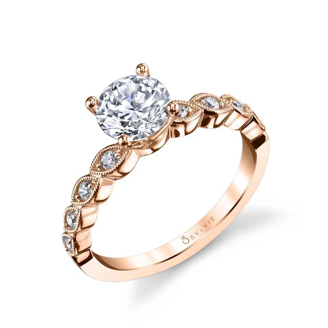 White Gold Round Cut Stackable Engagement Ring - Antoinette