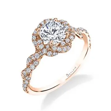 White Gold Round Cut Spiral Engagement Ring with Halo - Anaelle