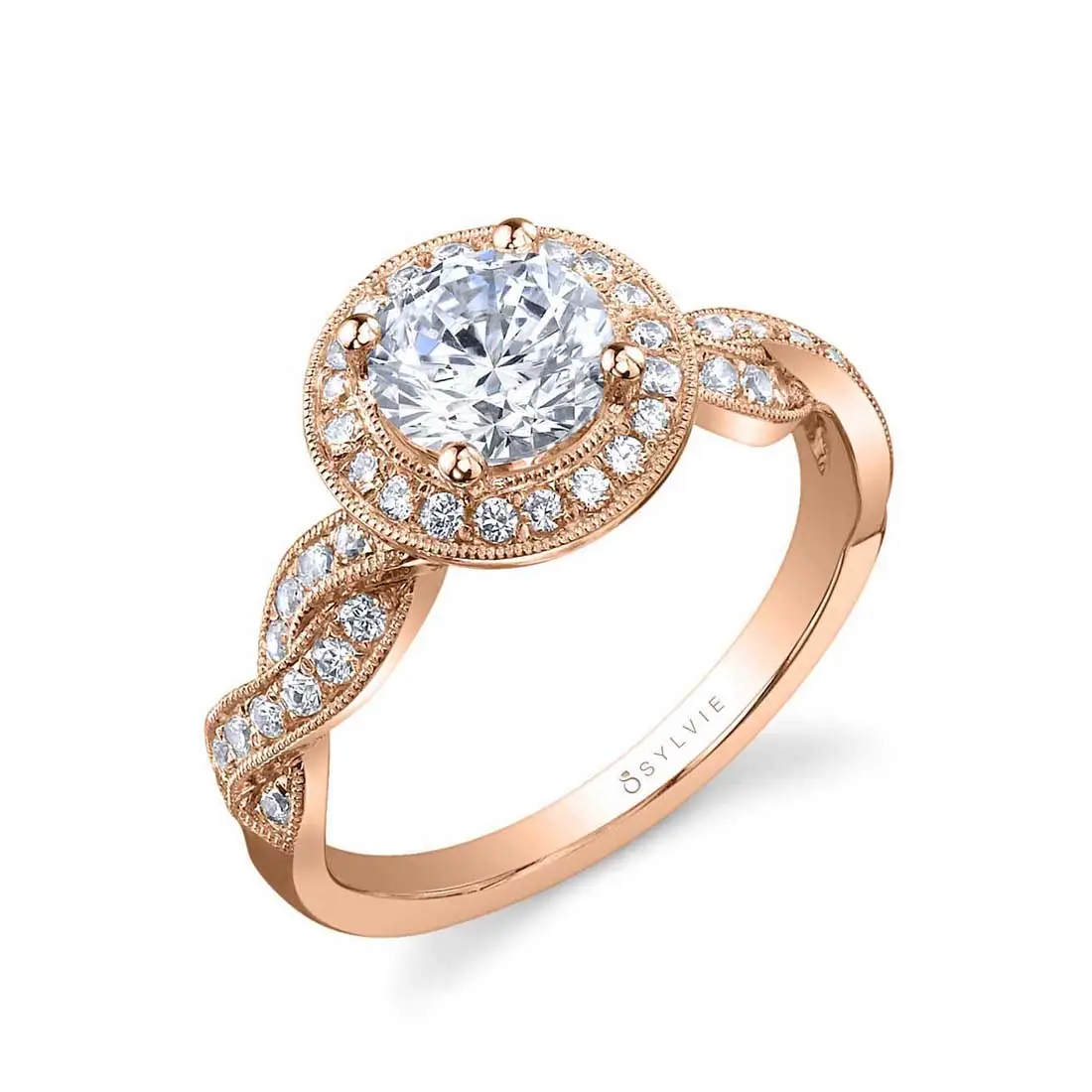 White Gold Spiral Engagement Ring with Halo - Emilie