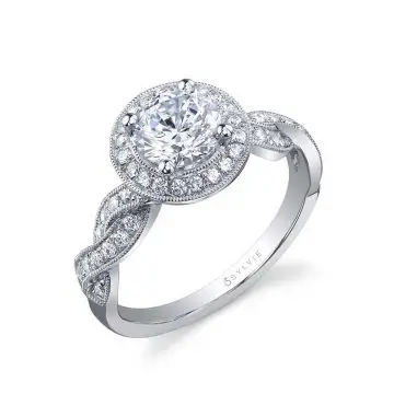 White Gold Spiral Engagement Ring with Halo - Emilie