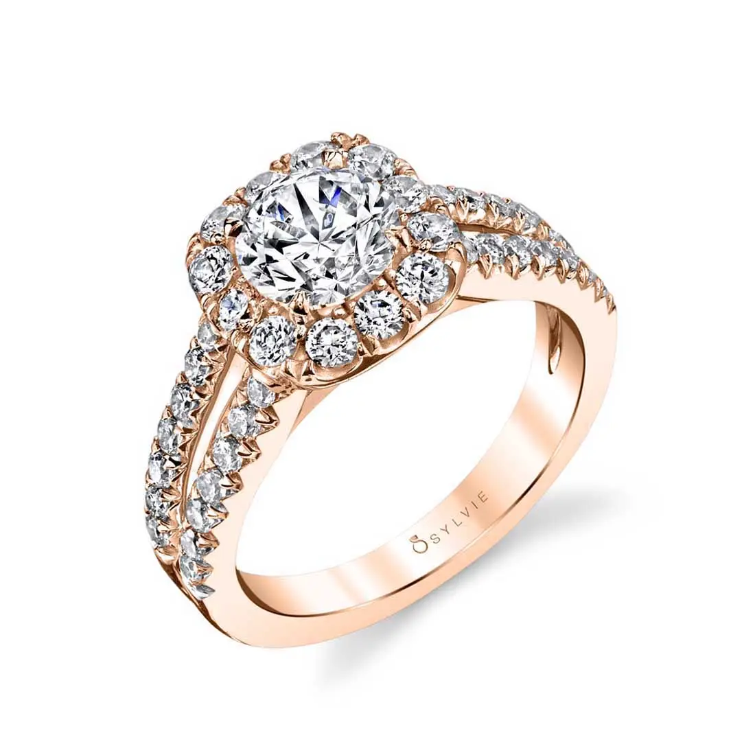 Split Shank Engagement Ring with Cushion Cut Halo