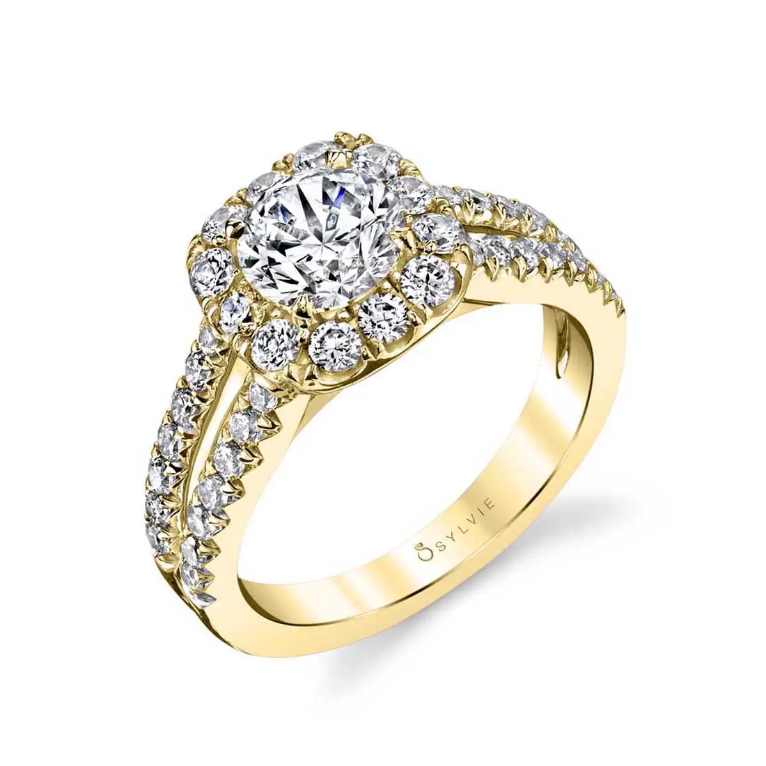 Split Shank Engagement Ring with Cushion Cut Halo