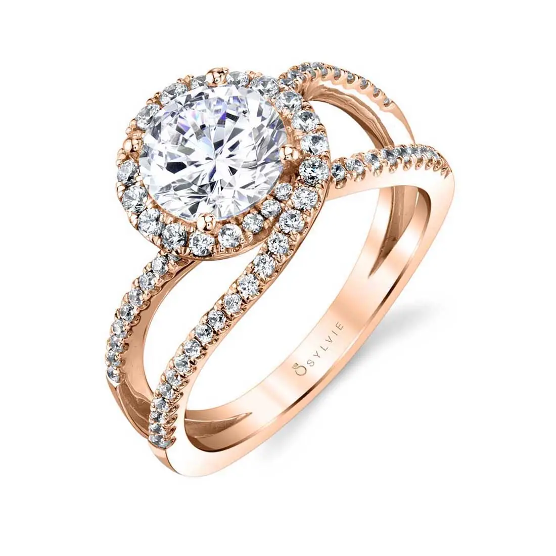 White Gold Round Cut Swirl Split Shank Engagement Ring - Marissa