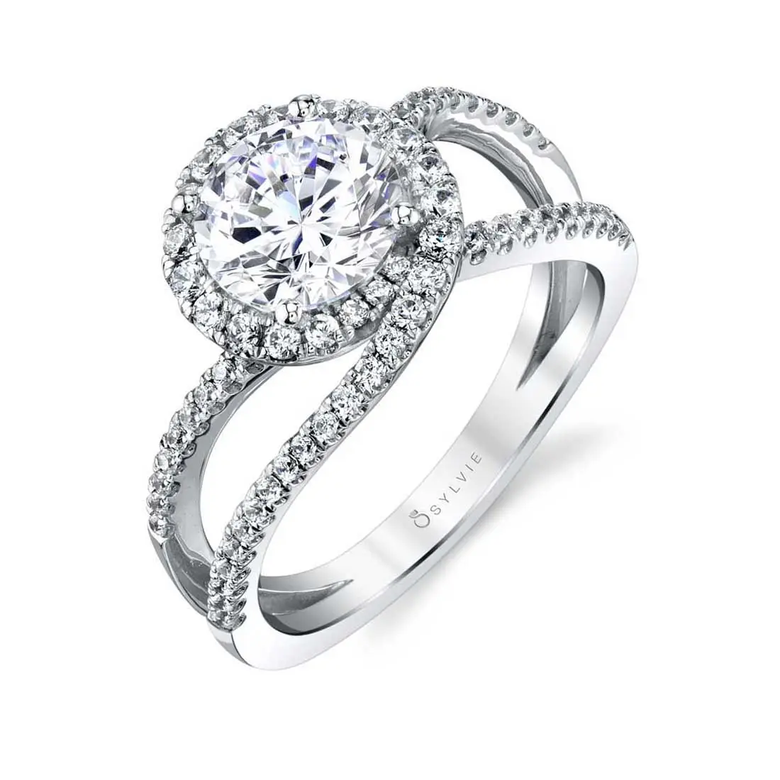 Round halo split hotsell shank engagement ring