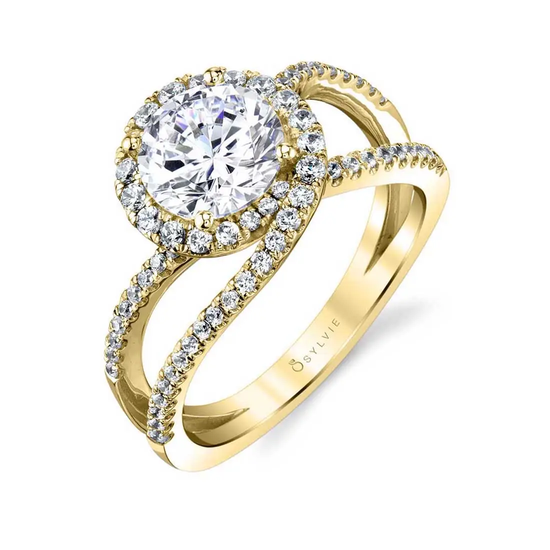 White Gold Round Cut Swirl Split Shank Engagement Ring - Marissa
