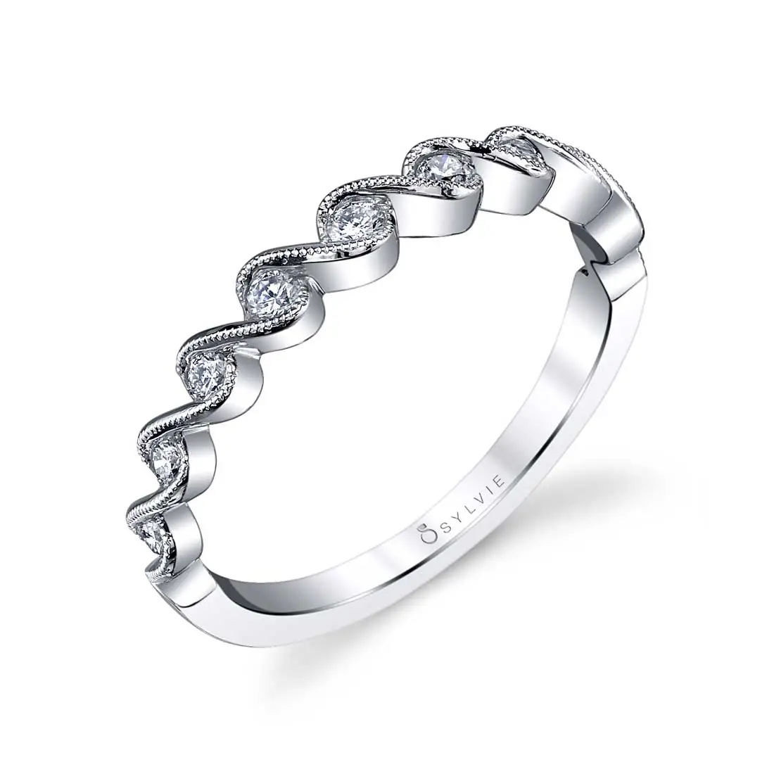 White Gold White Gold & Diamond Stackable Wedding Band - Hélèna