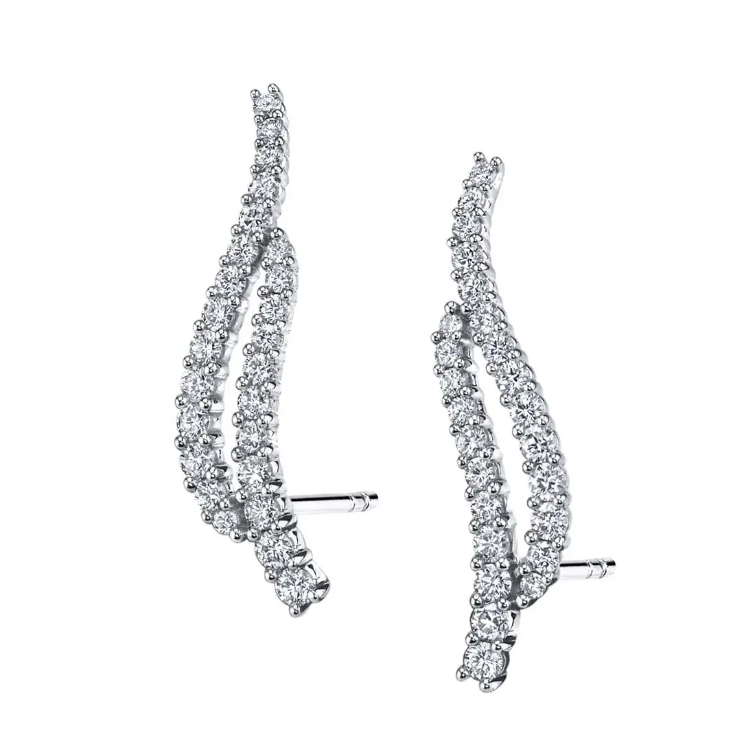 Two-Row Curved Diamond Ear Climbers