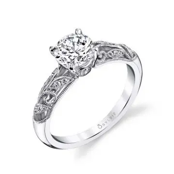 White Gold Round Cut Modern Vintage Engagement Ring - Roial
