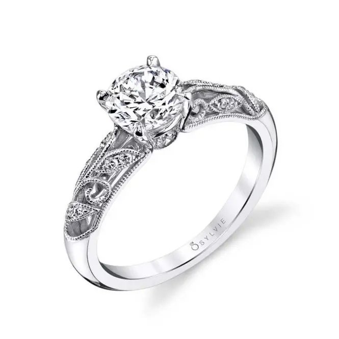 White Gold Round Cut Modern Vintage Engagement Ring