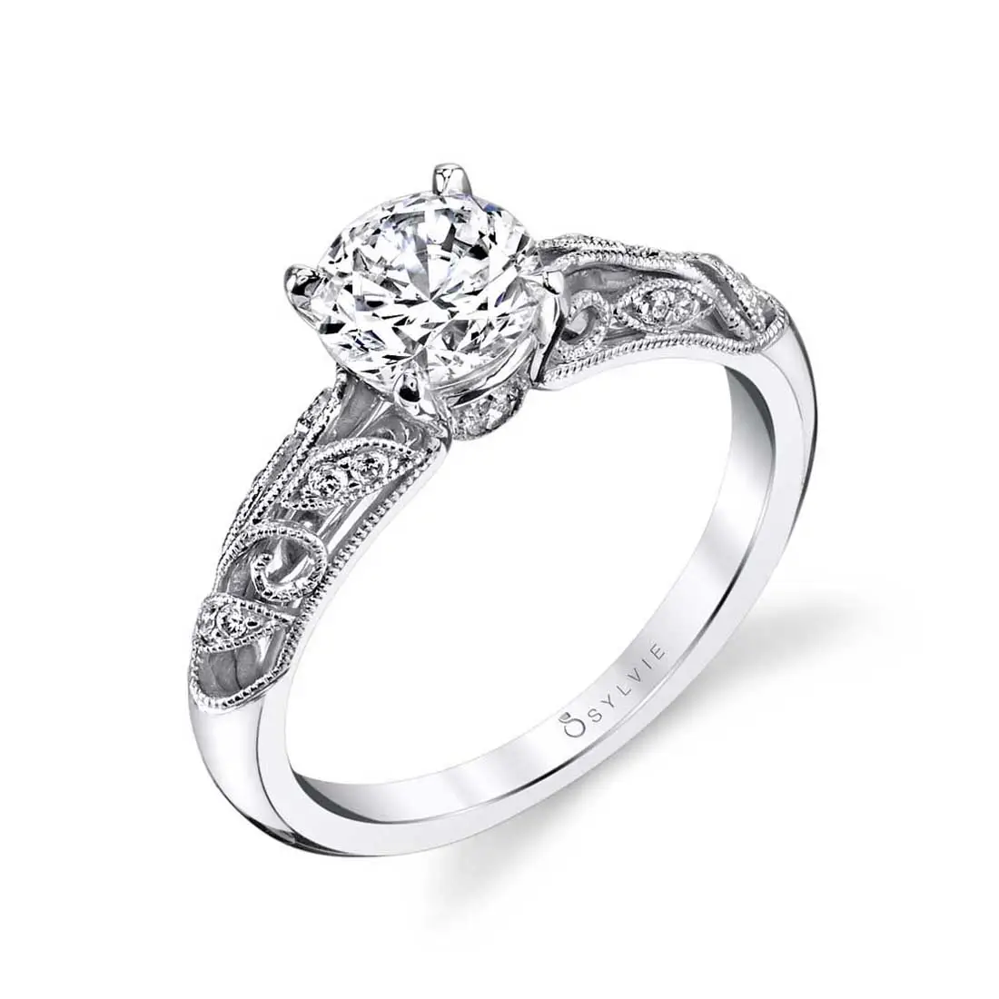 White Gold Round Cut Modern Vintage Engagement Ring - Roial