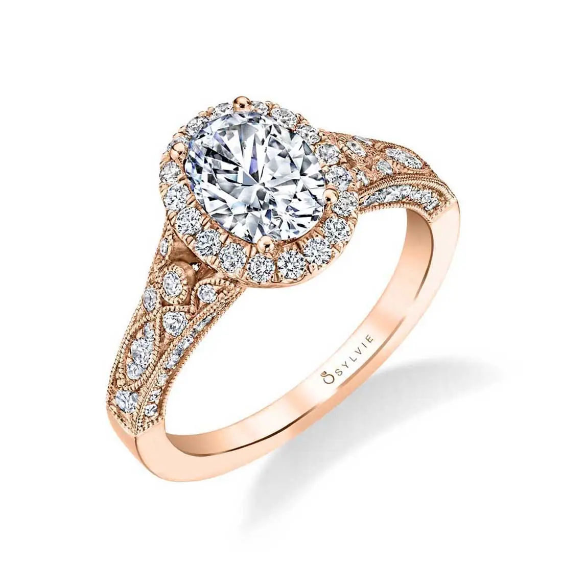 White Gold Oval Cut Modern Vintage Halo Engagement Ring - Cheri - Lifestyle Image - Profile View - Lifestyle Image